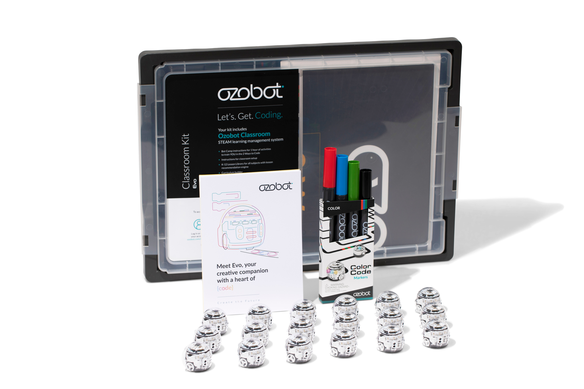 Ozobot Evo Klassenset, 18 Lernroboter inkl. Stiftsets und Aufladebox, ab 8 Jahre