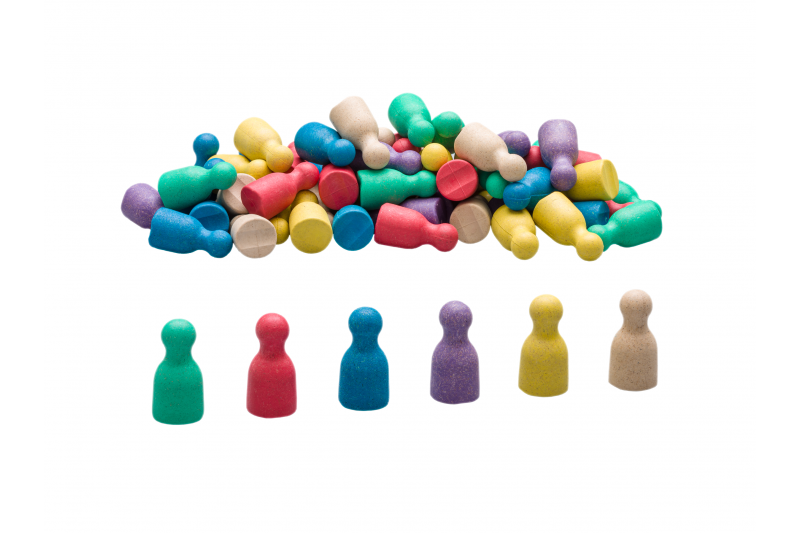 Satz aus 60 Spielfiguren in 6 Farben im Karton