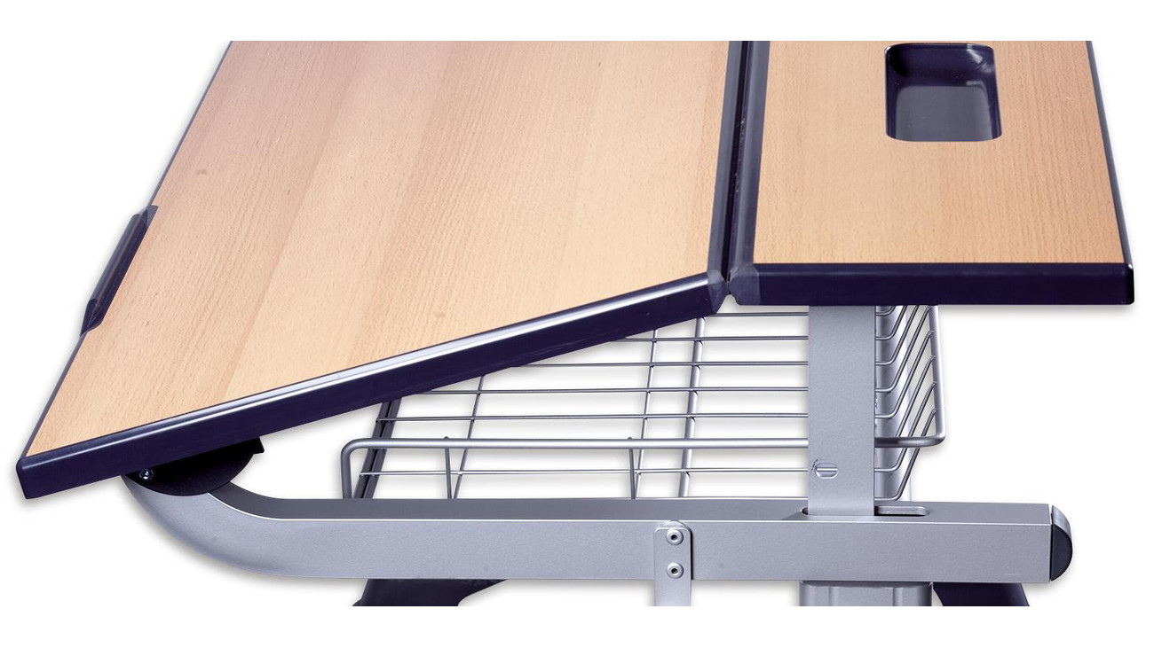 Aluflex Einer-Schülertisch, höhenverstellbar 64-82 cm, Stahlfarbe weißaluminium, mit Drahtkorbablage, Kunststoffgleiter, 9-18+ Jahre