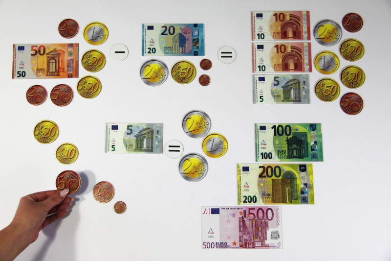 Rechengeld Euro, magnetisch, aus MAG-Pap° in Kunststoffbox