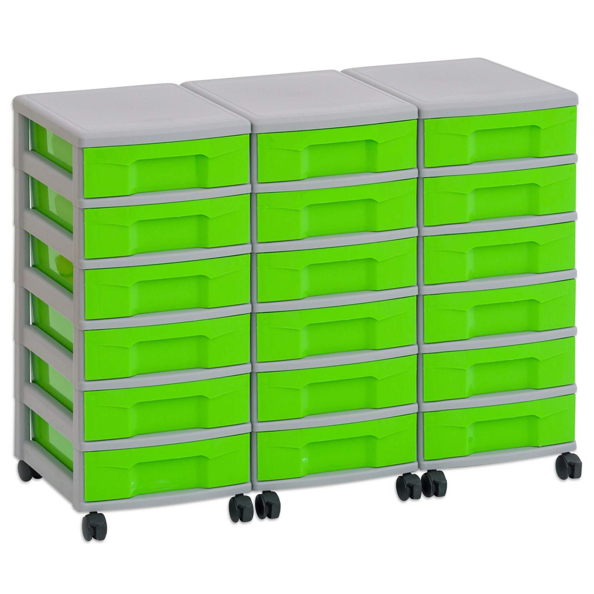 Flexeo Container-System 3 Reihen, HxBxT: 66 x 90 x 38 cm, 18 kleine Boxen grün, Rahmen grau