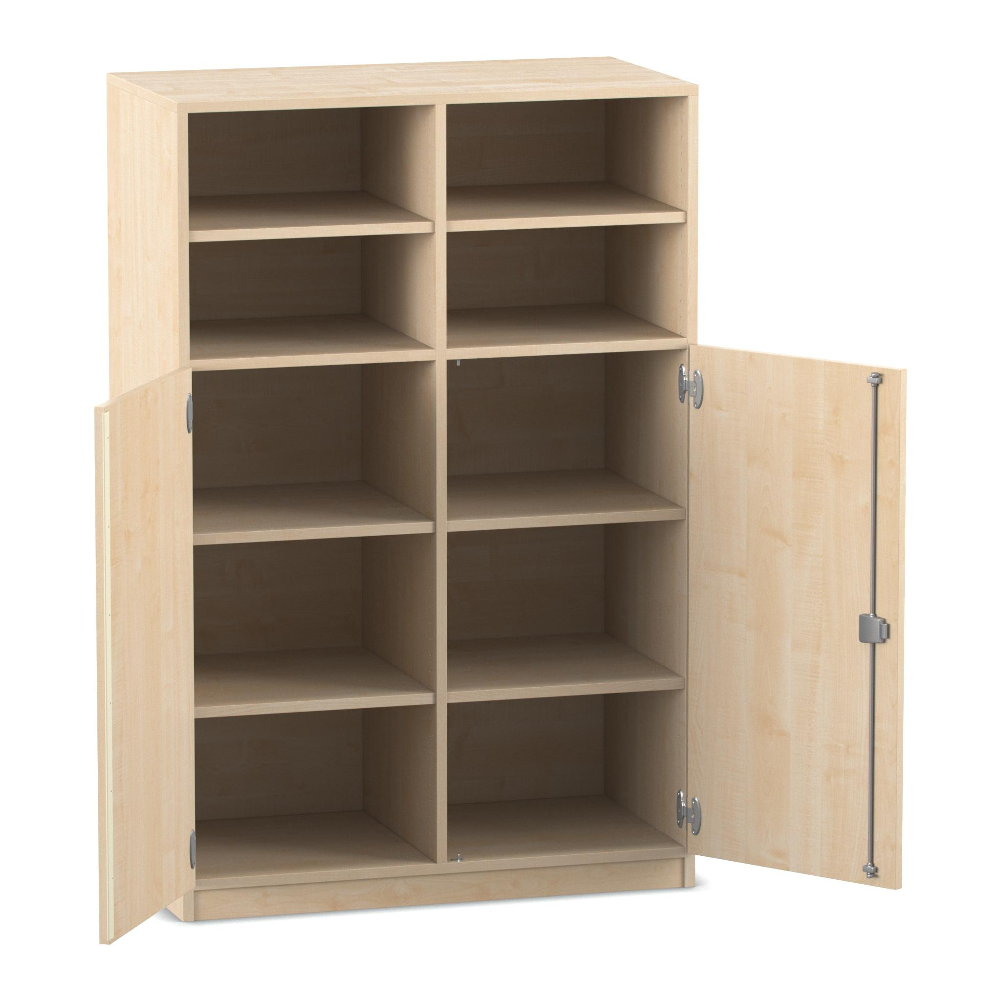 Flexeo® Halbtürenschrank, Ahorn honig mit 10 Fächern und 2 Halbtüren, HxBxT: 143,9x94,4x40 cm, Bogengriff mit Schloss