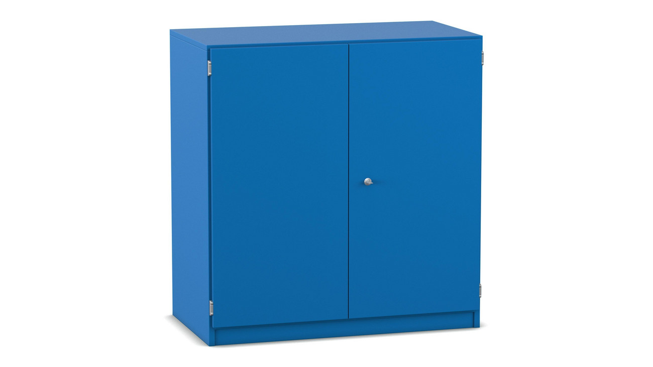 Flexeo® Unterschrank, Dekor blau, 3 Fächer, HxBxT: 99,1 x 94,4 x 50cm, Schloss