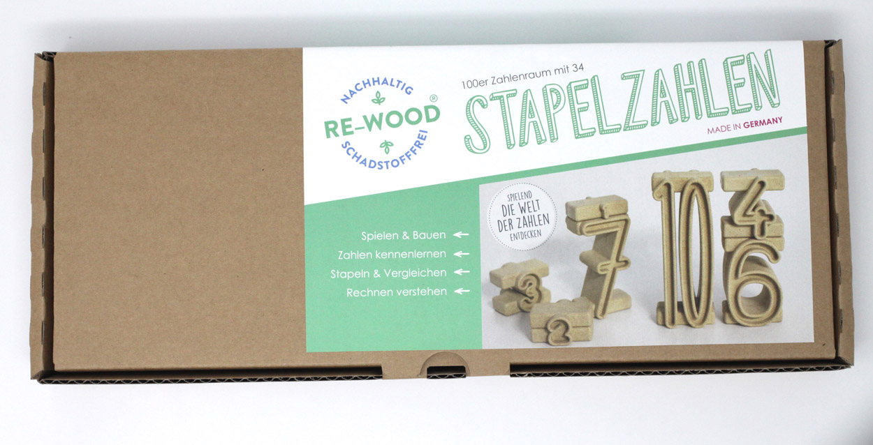 Stapelzahlen 100er Zahlenraum (34 Stück) - Zahlenbausteine naturfarben aus RE-Wood®