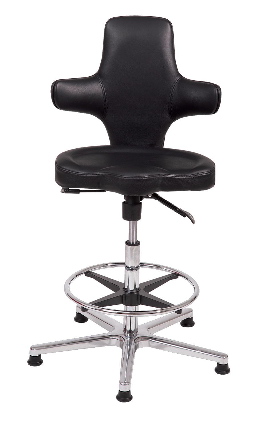 Sanus Bürostuhl Variowip Hochstuhl, Leder, 58-85 cm, schwarz, Fußring, auf Gleitern