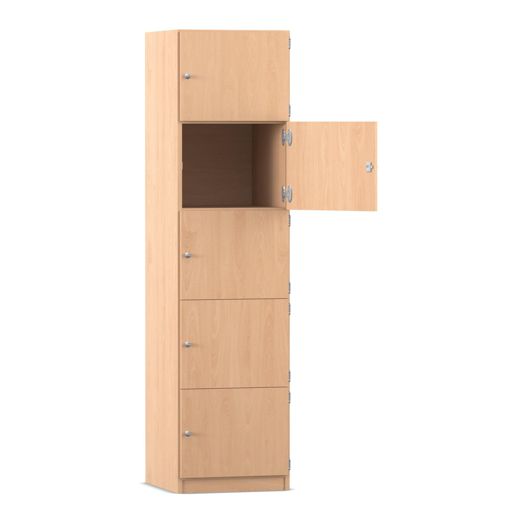 Flexeo Schließfachschrank 5 geschlossene Fächer, Buche hell, Türanschlag rechts, HxBxT 190 x 48,1 x 40 cm