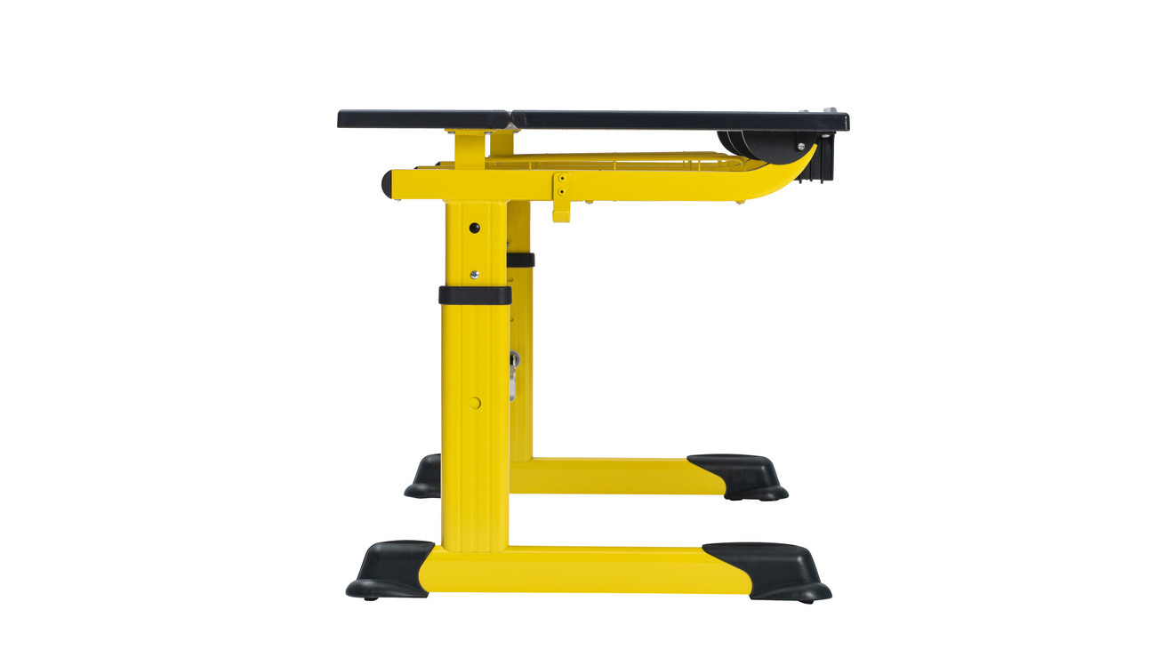 Aluflex Zweier-Schülertisch, höhenverstellbar 58-70 cm, Stahlfarbe zinkgelb, mit Drahtkorbablage, Filzgleiter, 6-12 Jahre