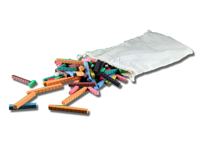 Rechenstäbe aus RE-WOOD® nach Cuisenaire, 126 Stück im Baumwollbeutel