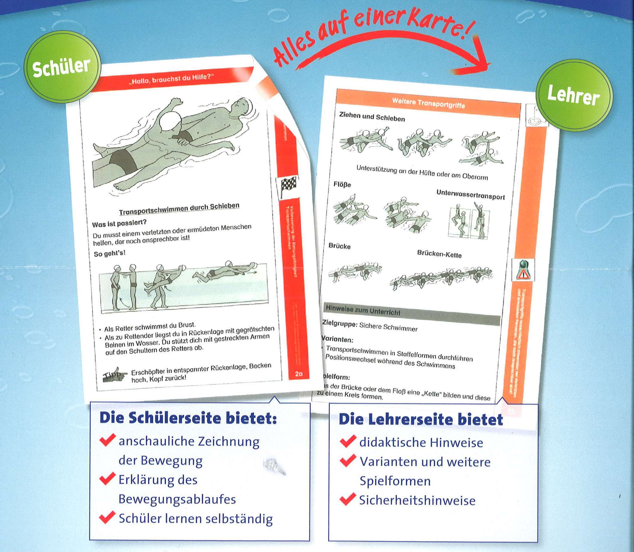 Wasserfeste Übungskarten für den Schwimmunterricht