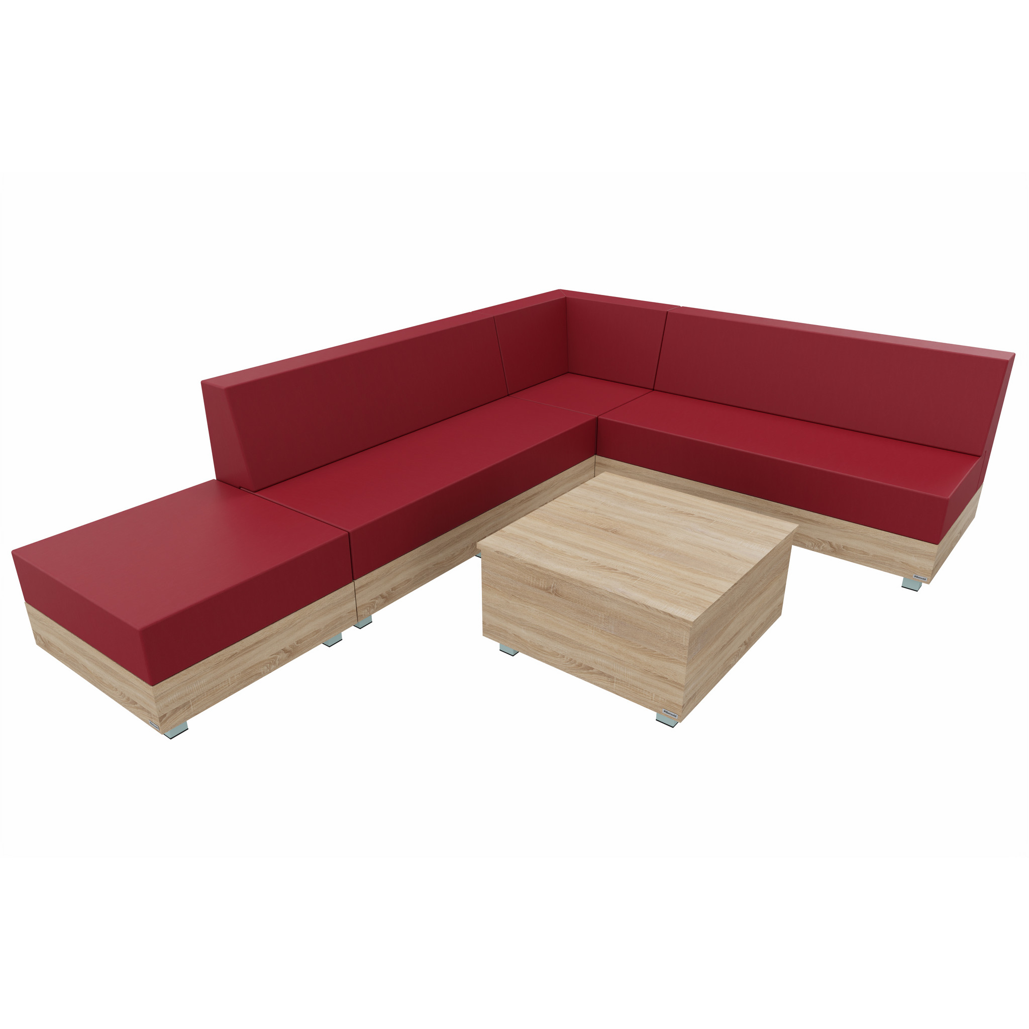 Chillo-Sofaset 2, Kunstleder Eden FRee Cherry, Holzdekor Eiche