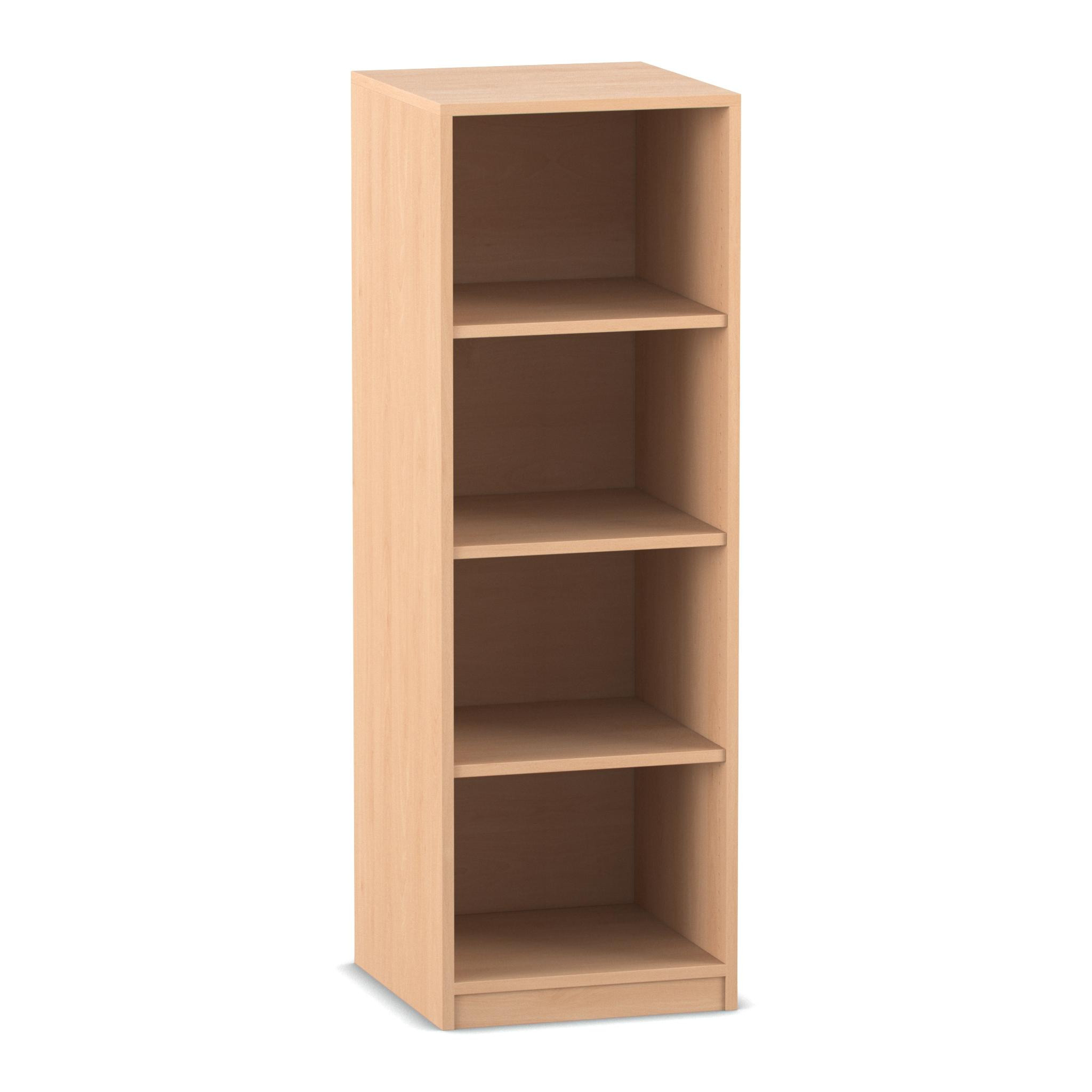 Flexeo mittelhohes Regal, Buche hell, HxBxT: 143,9x48,1x38 cm, 3 Fachböden, Sockel