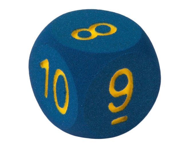 Schaumstoffziffernwürfel blau, Ziffern 0 & 6-10, Kantenlänge 16 cm