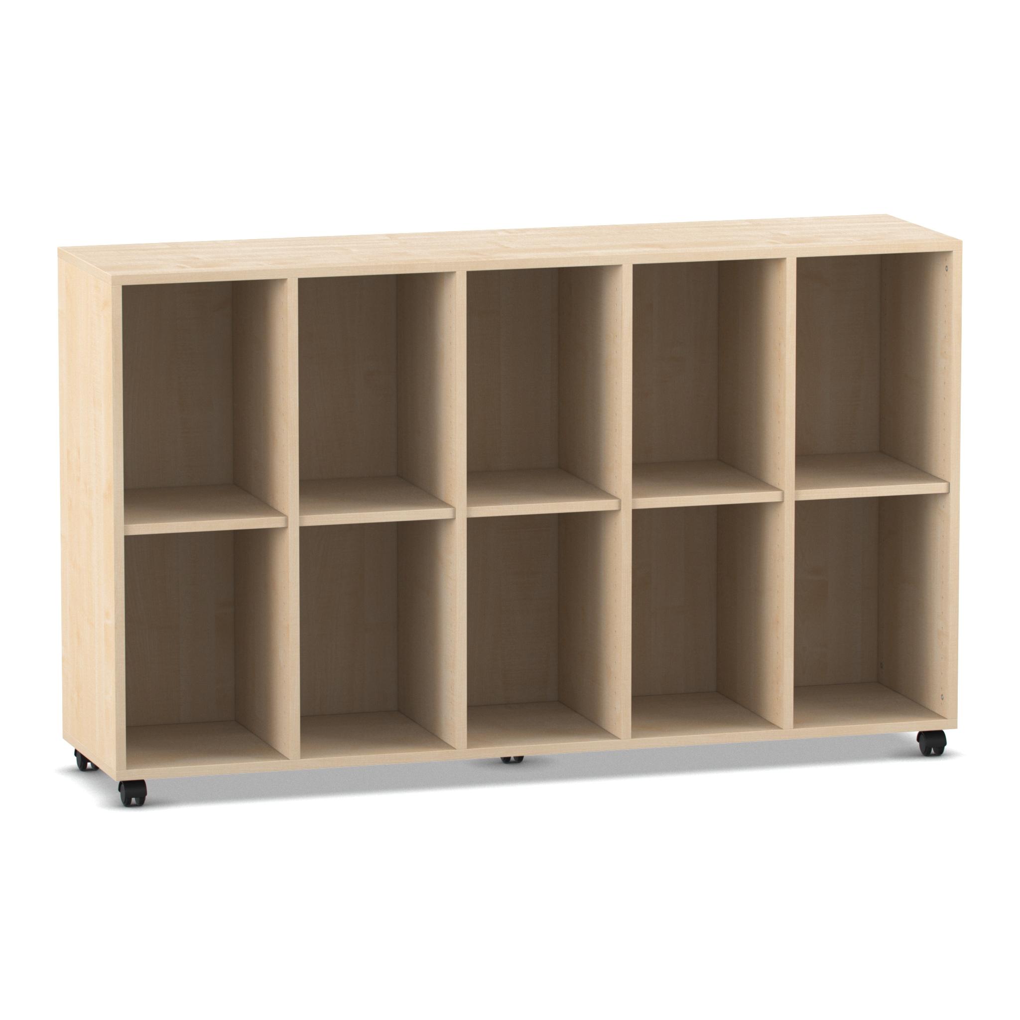 Flexeo® Regal, Ahorn honig, 5 Reihen, 10 Fächer, HxBxT: 98 x 162,8 x 40,8 cm, Rollen
