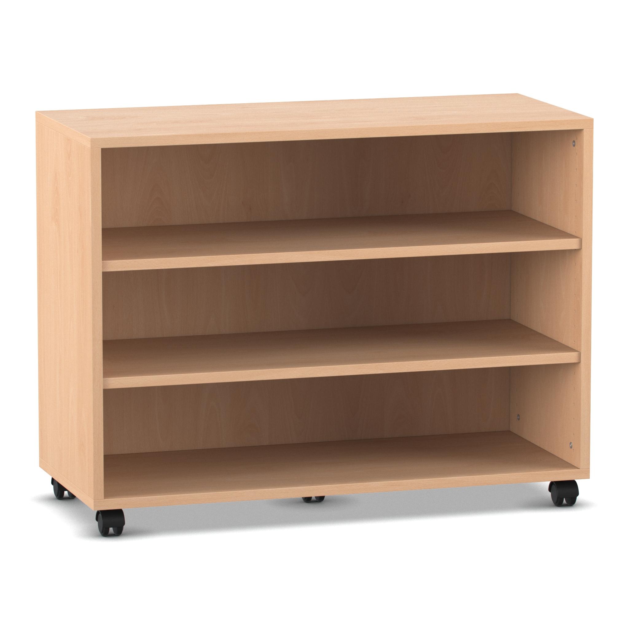 Flexeo® Regal, Buche hell, 3 Fächer, BxHxT 94,8 x 72,8 x 40,8 cm, Rollen