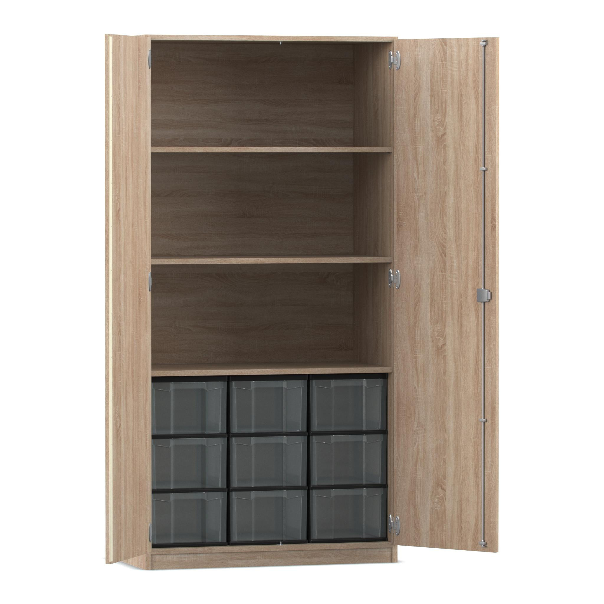 Flexeo® Schrank, Eiche natur, HxBxT: 190x94,4x60 cm, 9 große Boxen, 3 Fächer, 2 Türen, Dreholive