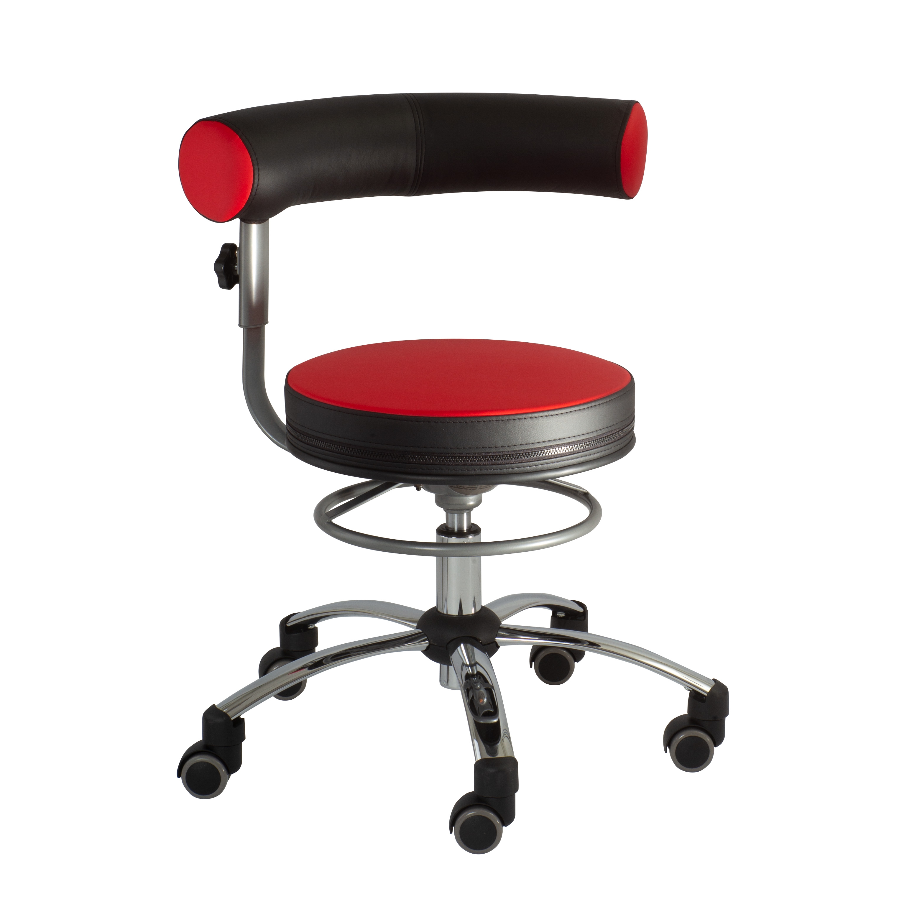 Sanus-Air Gesundheitsstuhl 36-43 cm, höhenverstellbare Lehne und Pilates-Sitzkissen, Kunstleder rot/schwarz mit Rollstopp