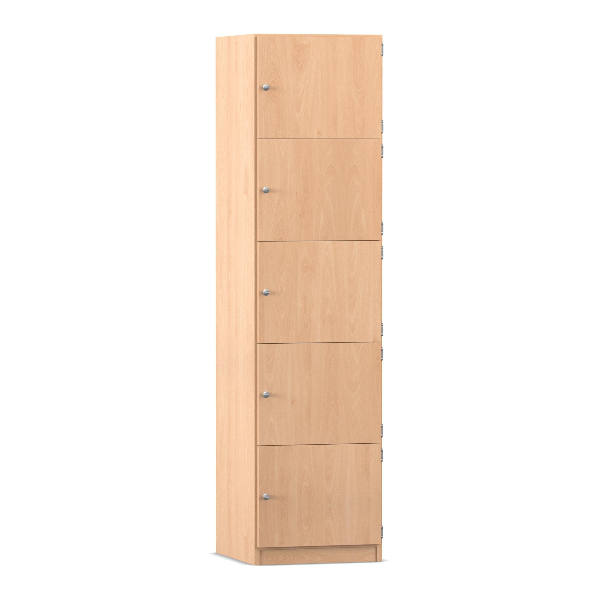 Flexeo Schließfachschrank 5 geschlossene Fächer, Buche hell, Türanschlag links, HxBxT 190 x 48,1 x 40 cm
