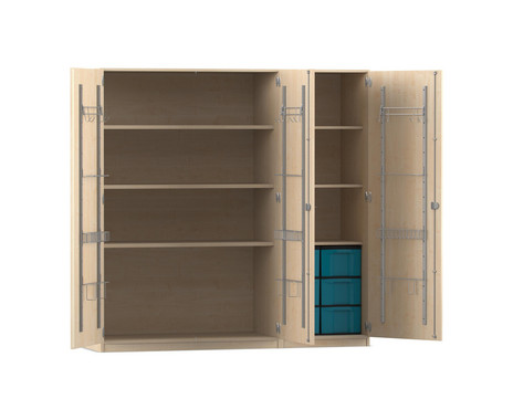 Flexeo Musikschrank, Ahorn Honig mit 6 großen Boxen blau, Schloss, (H x B x T): 190 x 190,5 x 60 cm