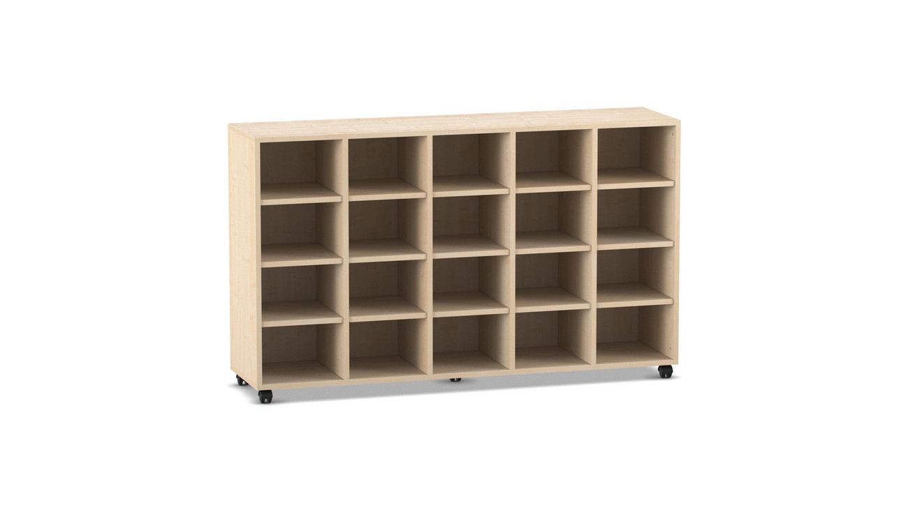 Flexeo Regal, Ahorn honig, 5 Reihen, 20 Fächer, Rollen, HxBxT: 98 x 162,8 x 40,8 cm