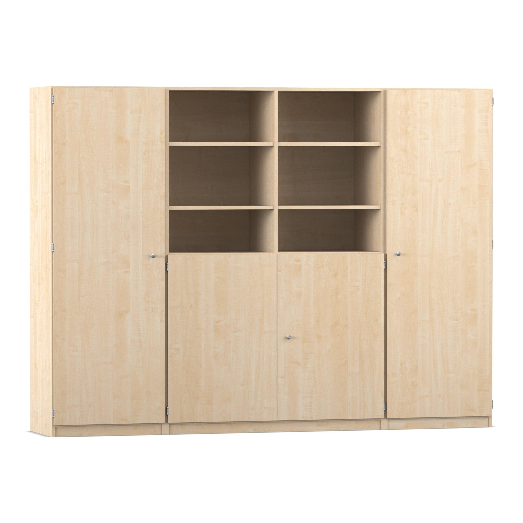 Flexeo Systemschrankwand Jupiter, Ahorn honig, 32 kleine Boxen transparent