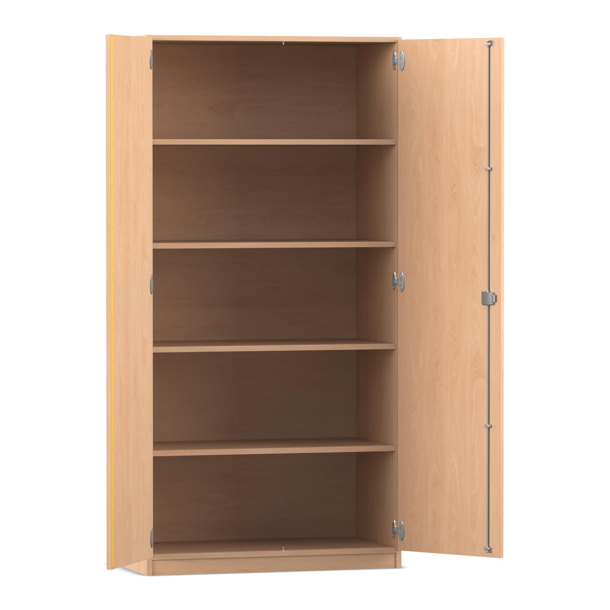 Flexeo Hochschrank mit 5 großen Fächern und Türen, Buche hell, Schloss, Tiefe: 50 cm