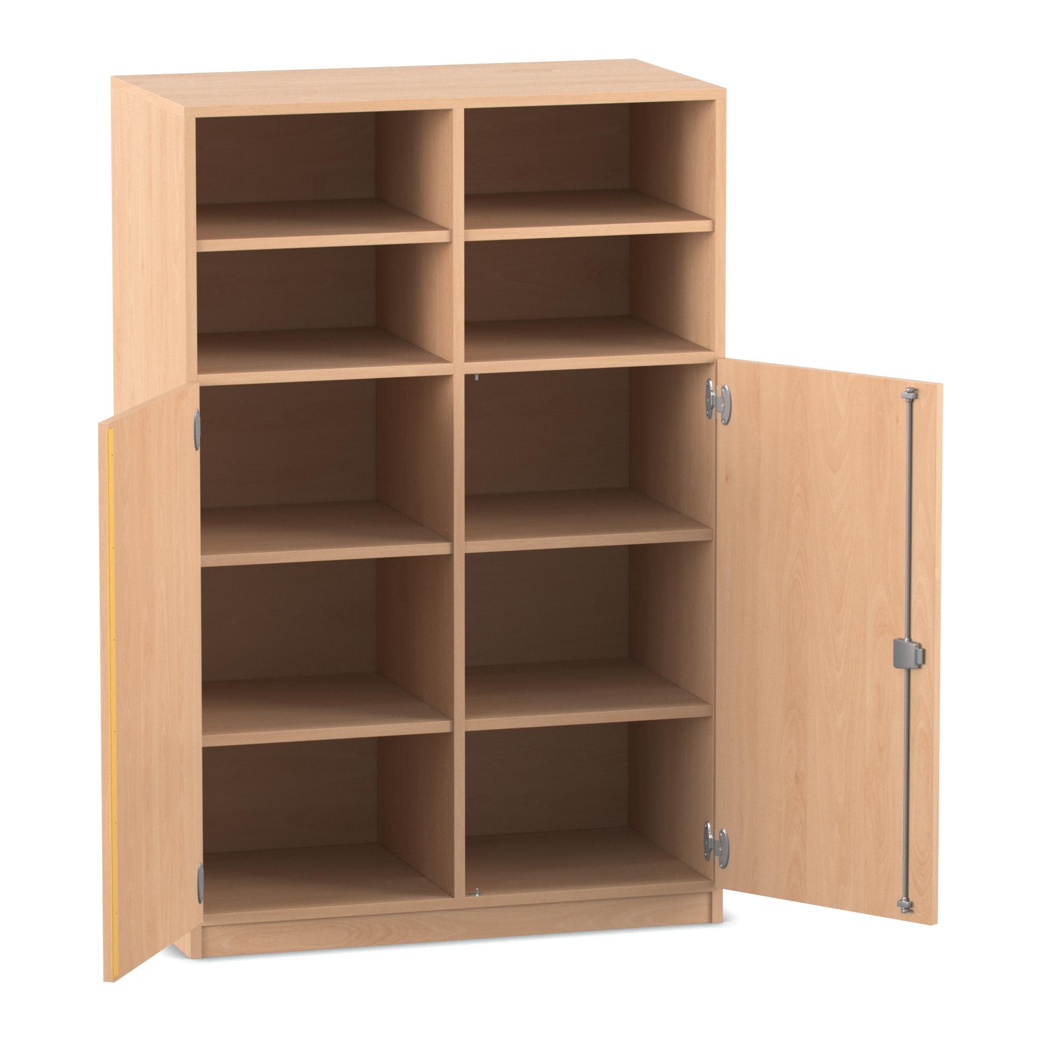 Flexeo® Halbtürenschrank, Buche hell mit 10 Fächern und 2 Halbtüren, HxBxT: 143,9x94,4x40 cm, Bogengriff mit Schloss