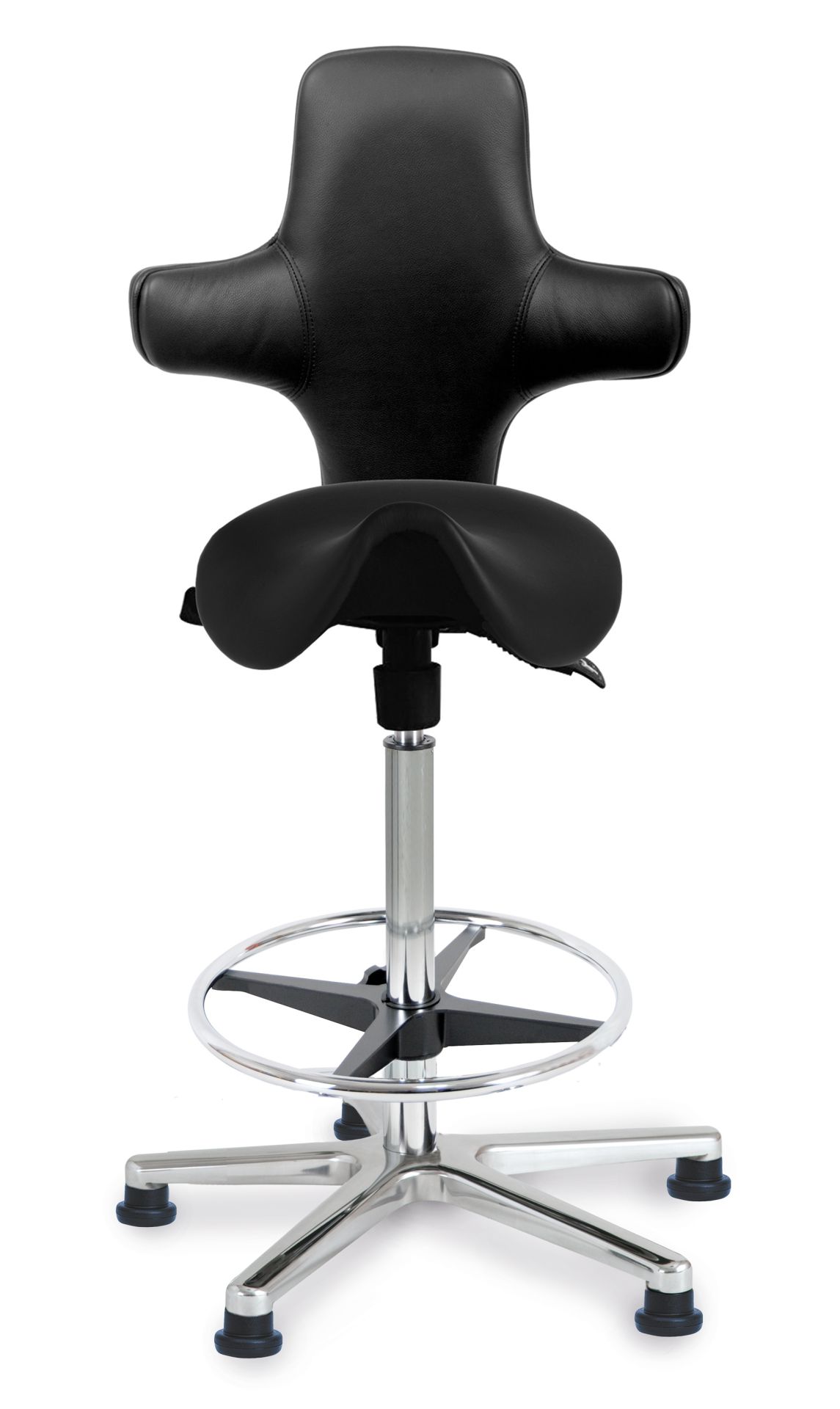 Sanus Bürostuhl Variowip Hochstuhl, Sattel, Leder, 58-85 cm, schwarz, Fußring, auf Gleitern