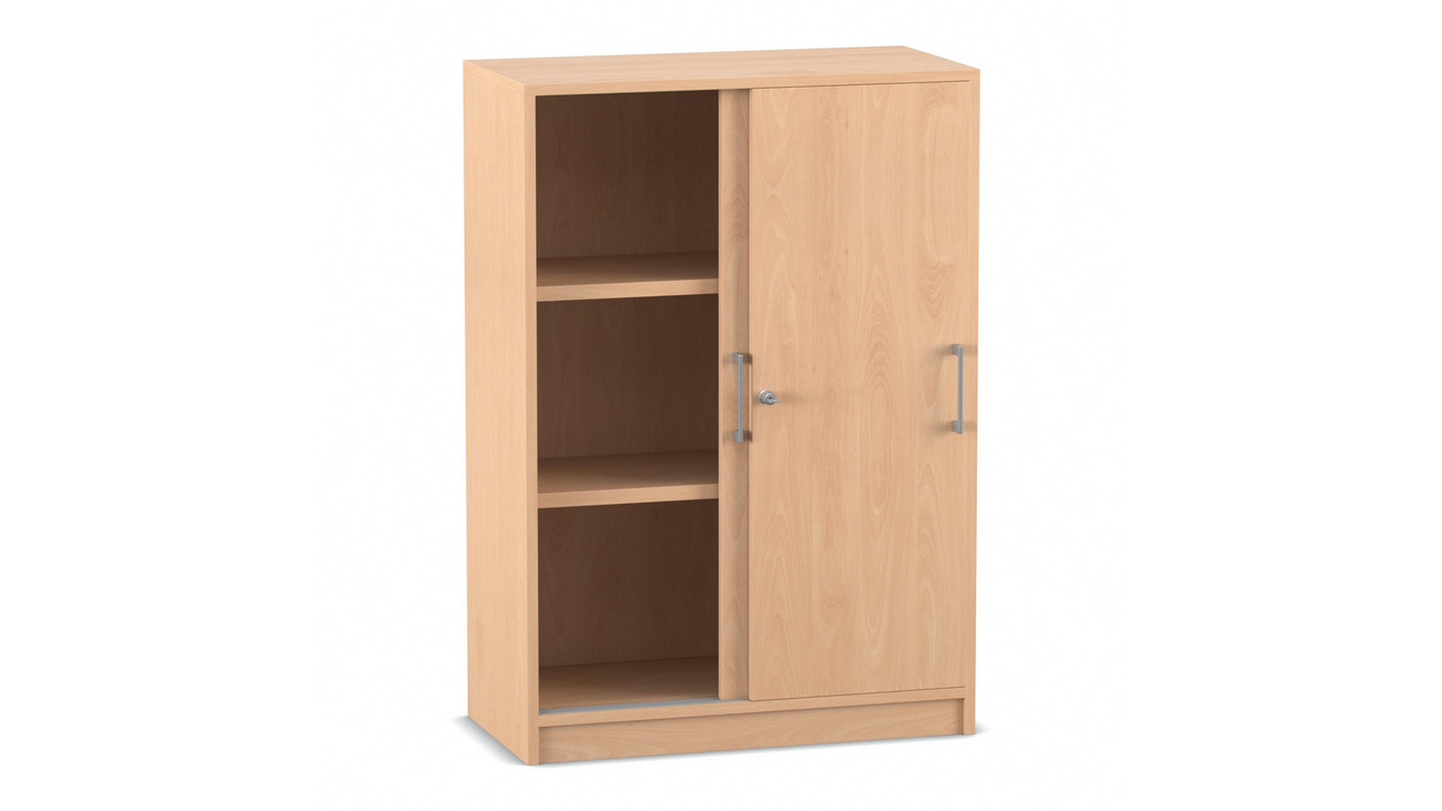 Flexeo Schiebetürenschrank mit Sockel, Buche hell, 2 Fachböden, HxBxT: 115,3x80x40 cm