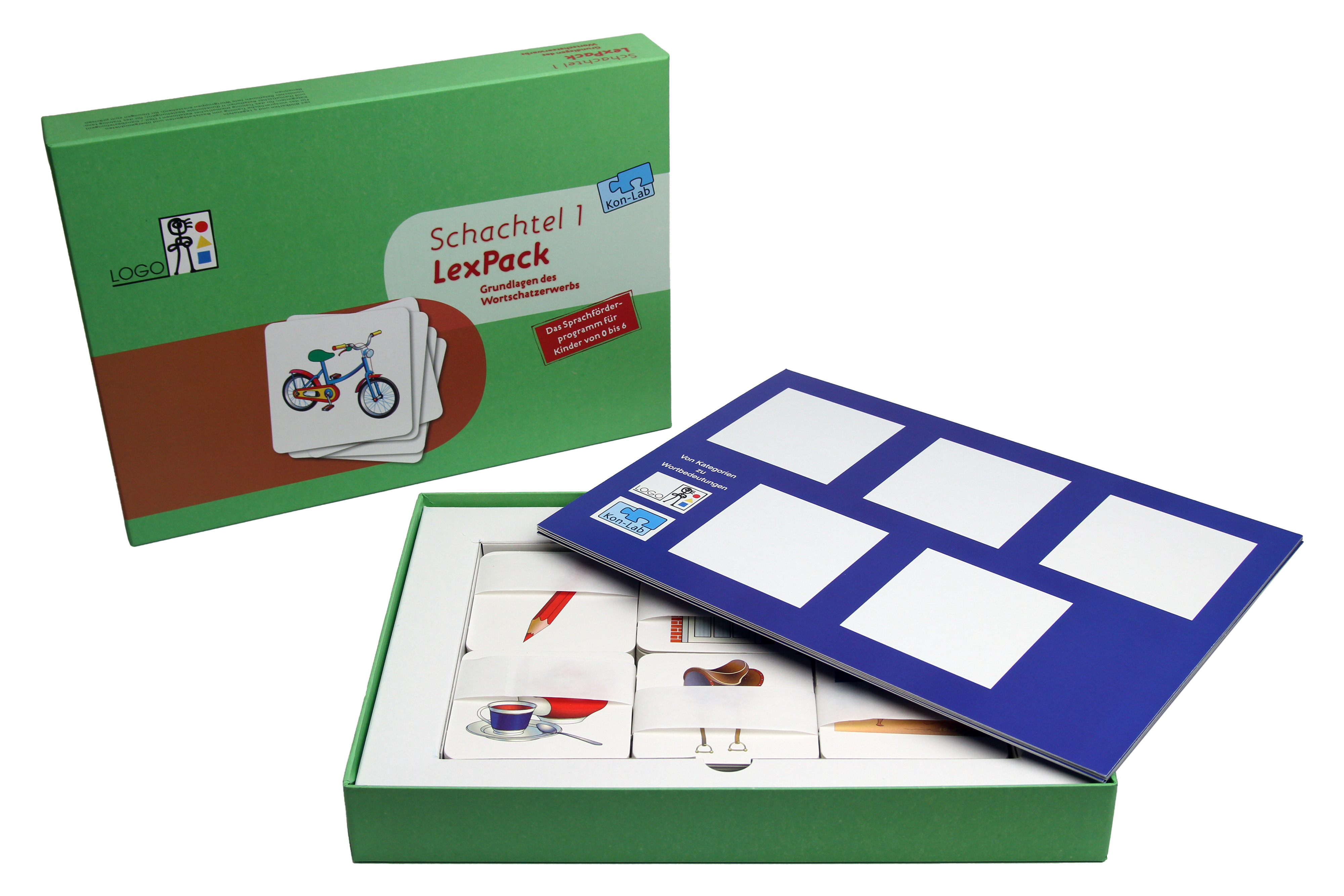 Kon-Lab LexPack Schachtel 1, Bildkarten und Legetafeln, 0-10 Jahre