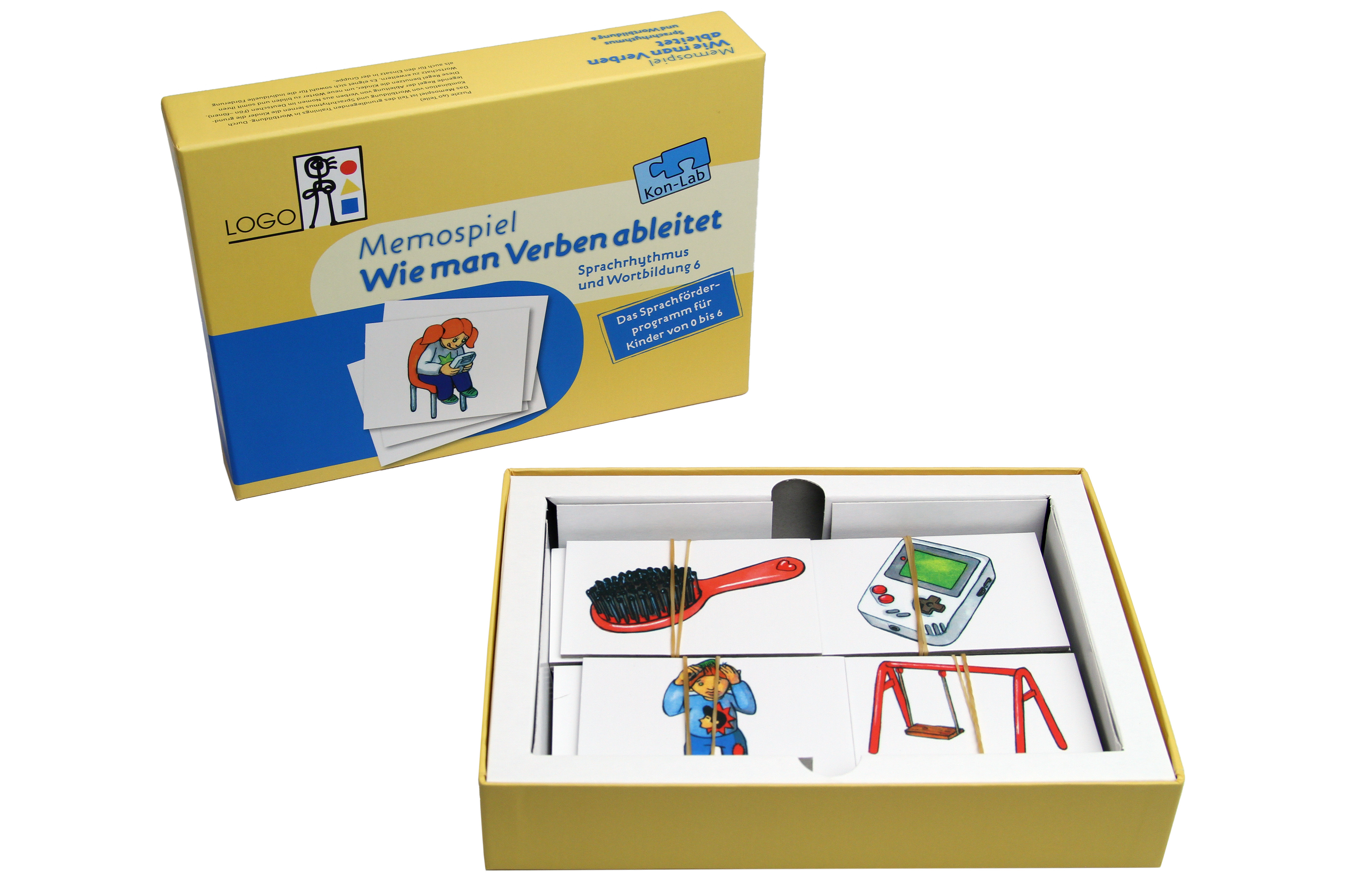 Kon-Lab Memospiel Wie man Verben ableitet, Lernspiel mit Anleitung für Eltern, 0-10 Jahre
