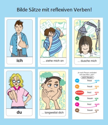 Deutsch Lernen: Ich freue mich und du dich! Kartenspiel für 2-4 Spieler, ab 9 Jahre