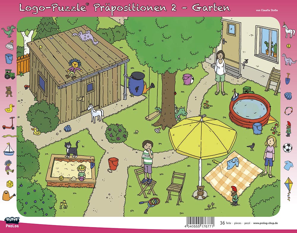 Logo-Puzzle Präpositionen 2 - Garten, ab 4 Jahre