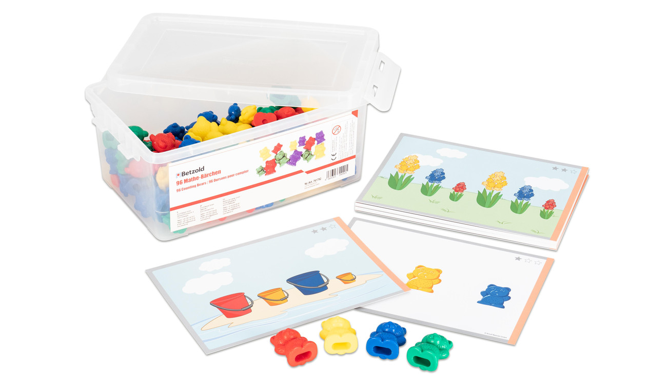 Mathe-Bärchen mit Mitmach-Karten in Stapelbox