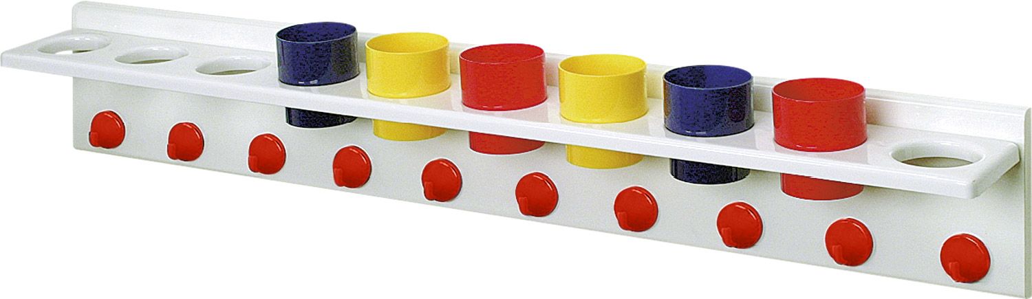 Waschraumleiste aus Kunststoff mit 10 Einfachhaken, rot, Breite 100 cm