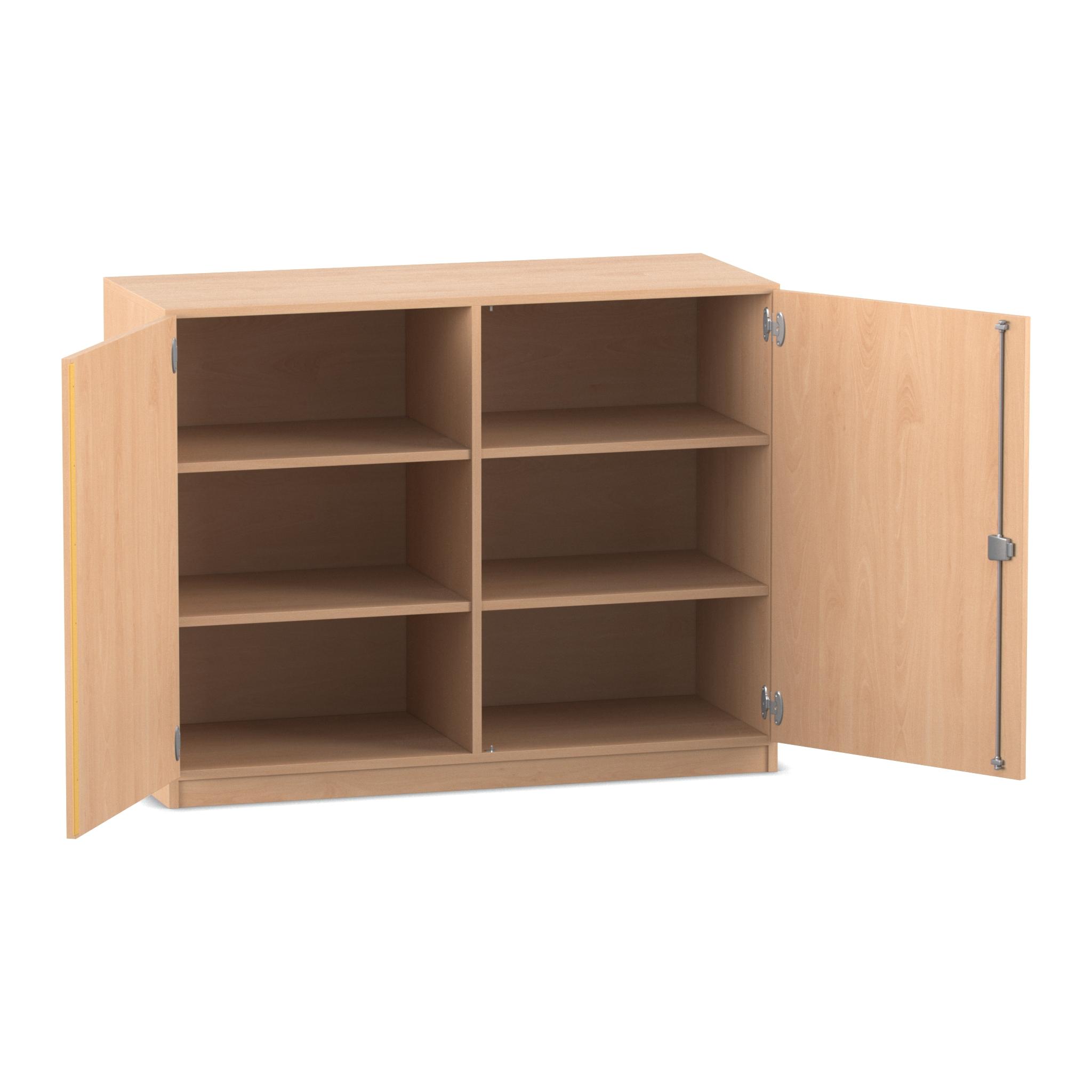 Flexeo Unterschrank Buche hell, Sockel, 6 Fächer, 99,1 x 126,4 x 60 cm, Bogengriff mit Schloss