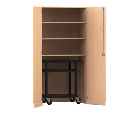 Flexeo® Garagenschrank, 3 Fächer, 1 Transportwagen, Buche hell, HxBxT: 190 x 94,4 x 60 cm, Dreholive
