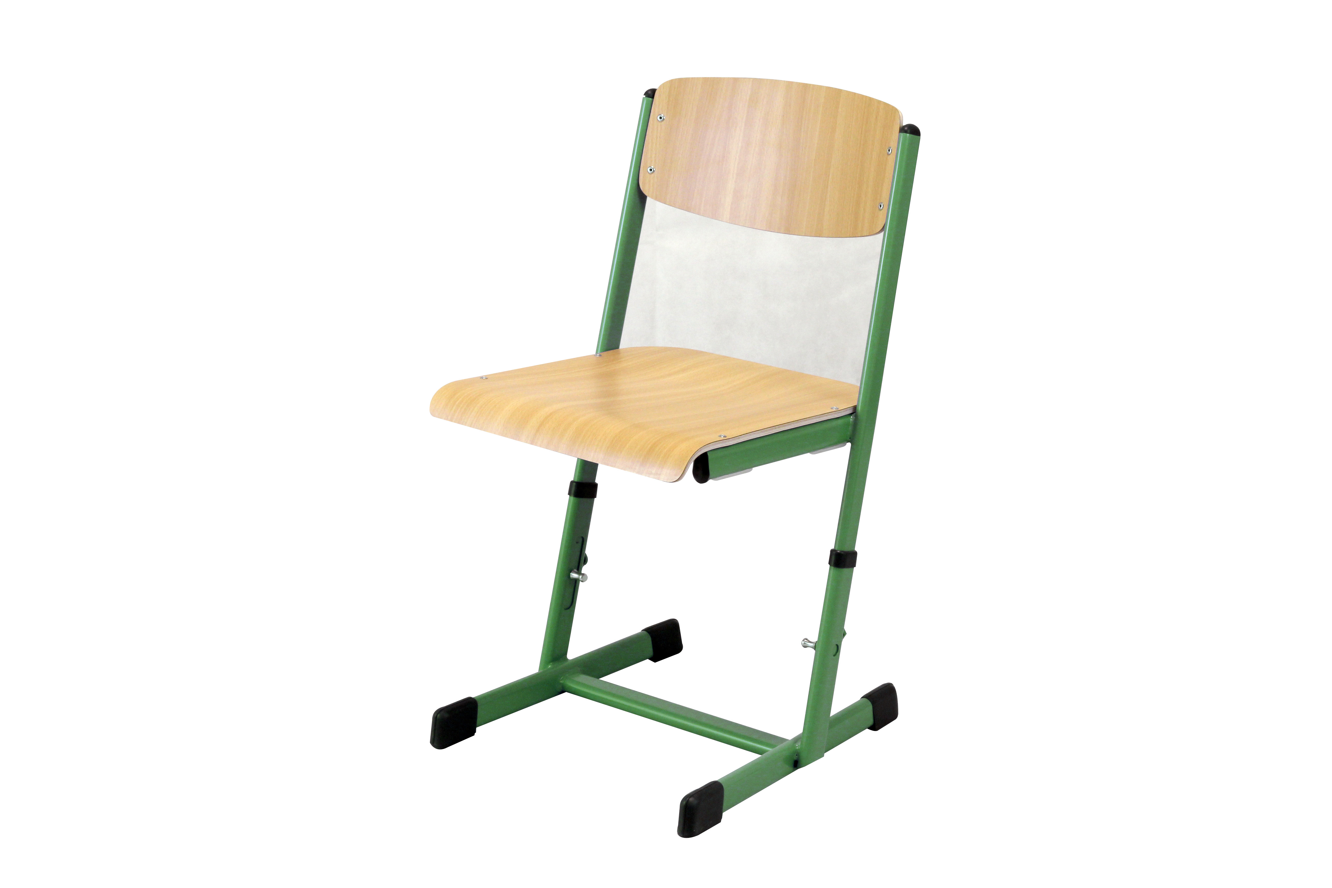 Ecoflex Schülerstuhl höhenverstellbar 34-42 cm, Stahlfarbe grasgrün (RAL 6010). Kunststoffkappen