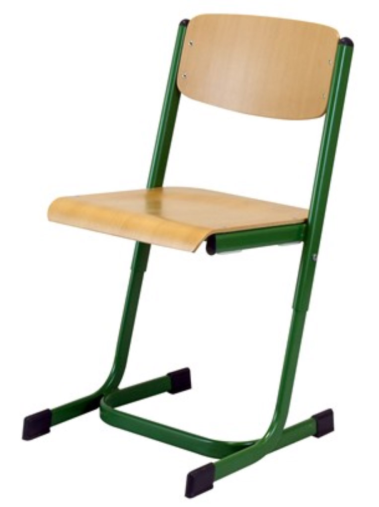 Schülerstuhl mit Doppel-U-Fuß, Buche natur, höhenverstellbar 34-38-42 cm, Gestellfarbe RAL 9006 Weißaluminium
