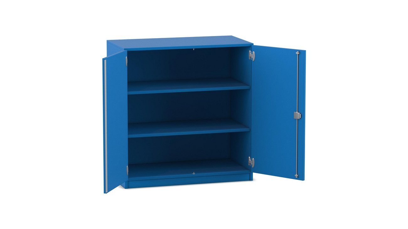 Flexeo® Unterschrank, Dekor blau, 3 Fächer, HxBxT: 99,1 x 94,4 x 50cm, Schloss