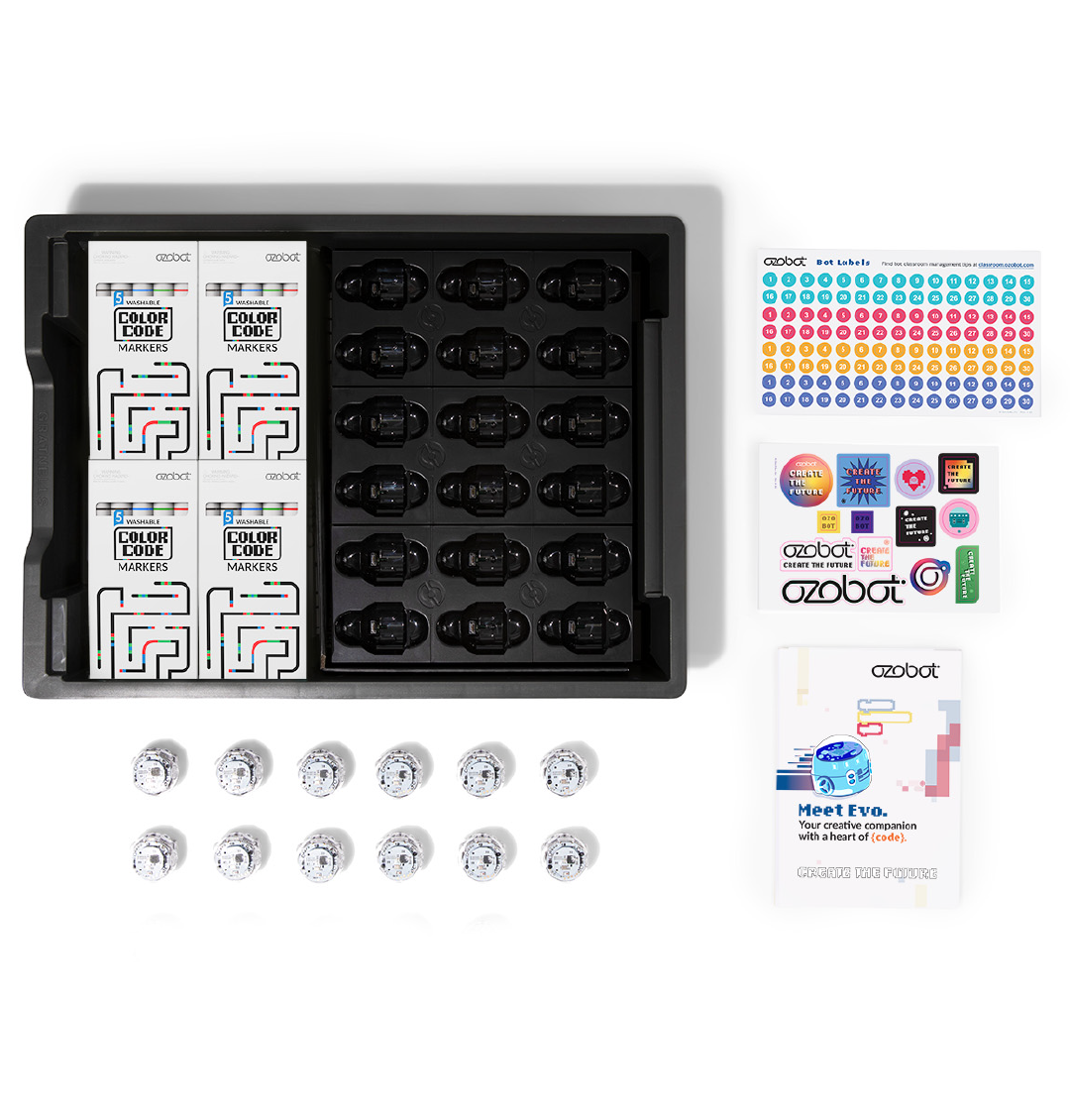 Ozobot Evo Klassenset, 12 Lernroboter inkl. Stiftsets und Aufladebox, ab 8 Jahre