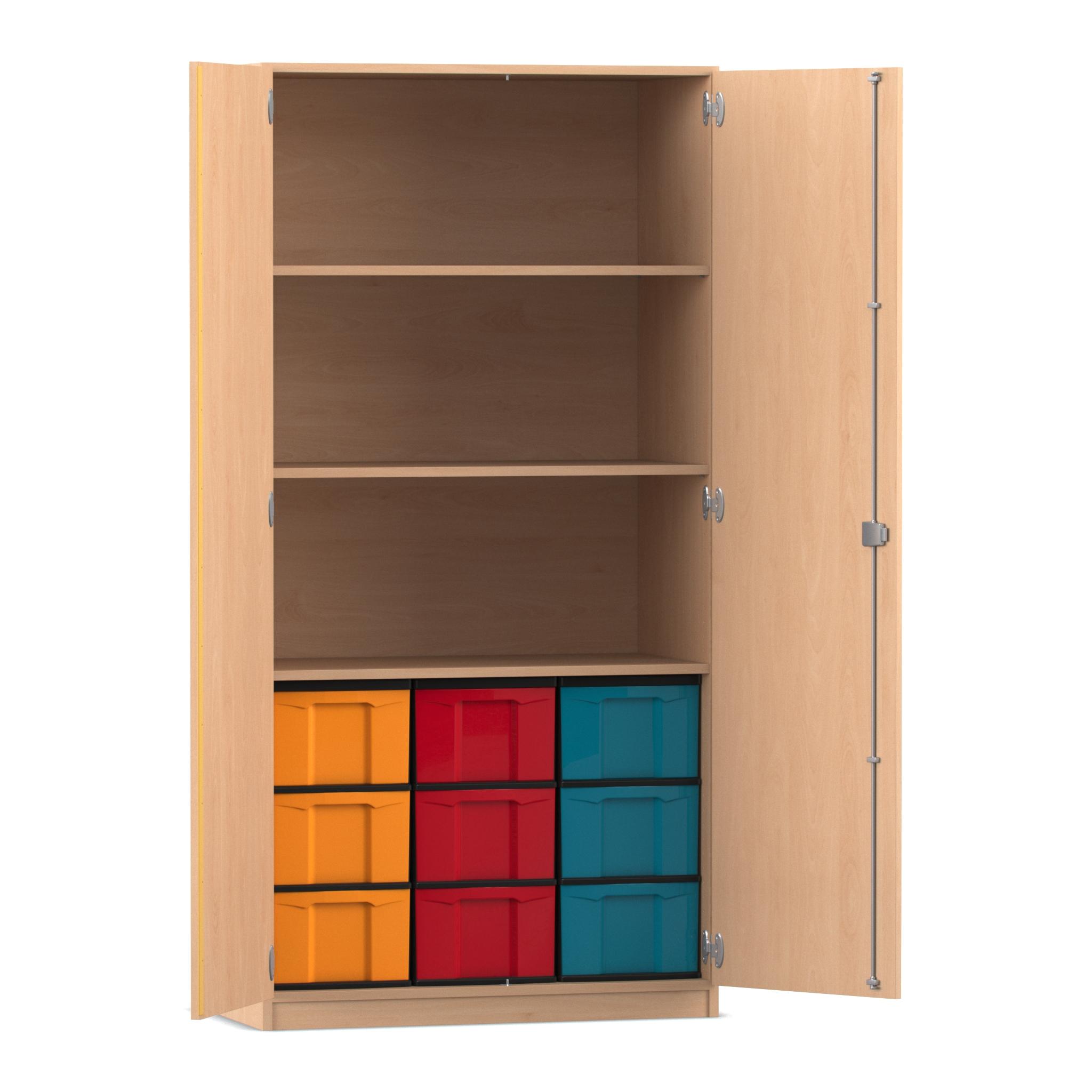 Flexeo® Schrank, Eiche natur, HxBxT: 190x94,4x60 cm, 9 große Boxen, 3 Fächer, 2 Türen, Dreholive