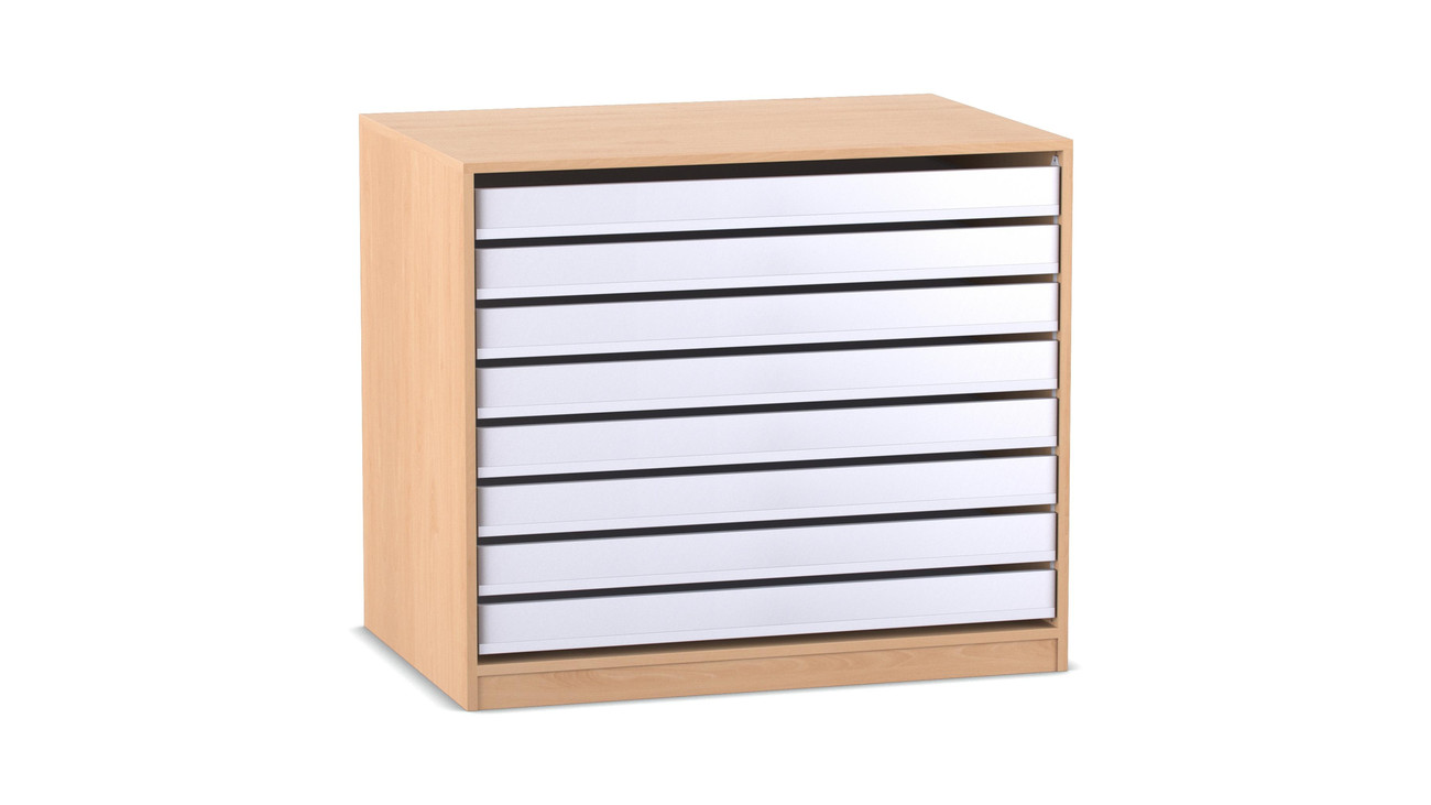 Flexeo® Papier- und Bilderschrank, Buche hell, 8 große Auszüge, HxBxT: 99,1 x 115 x 78 cm
