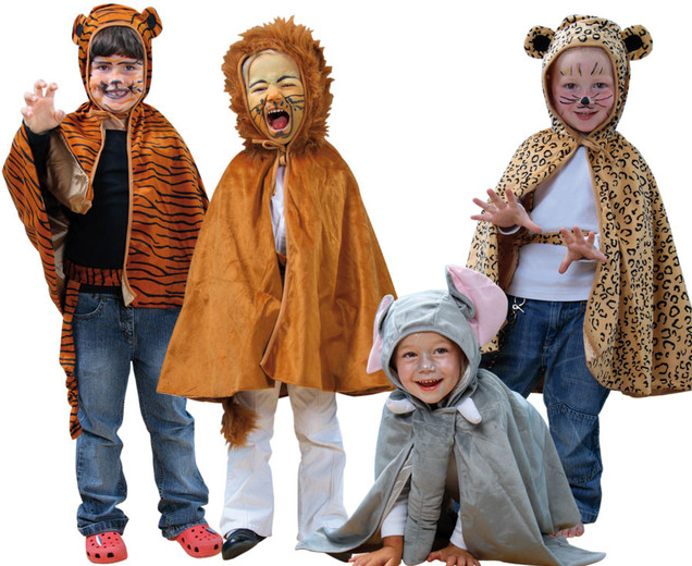 Zirkustiere, 4 Tierkostüme im Set, 3-8 Jahre