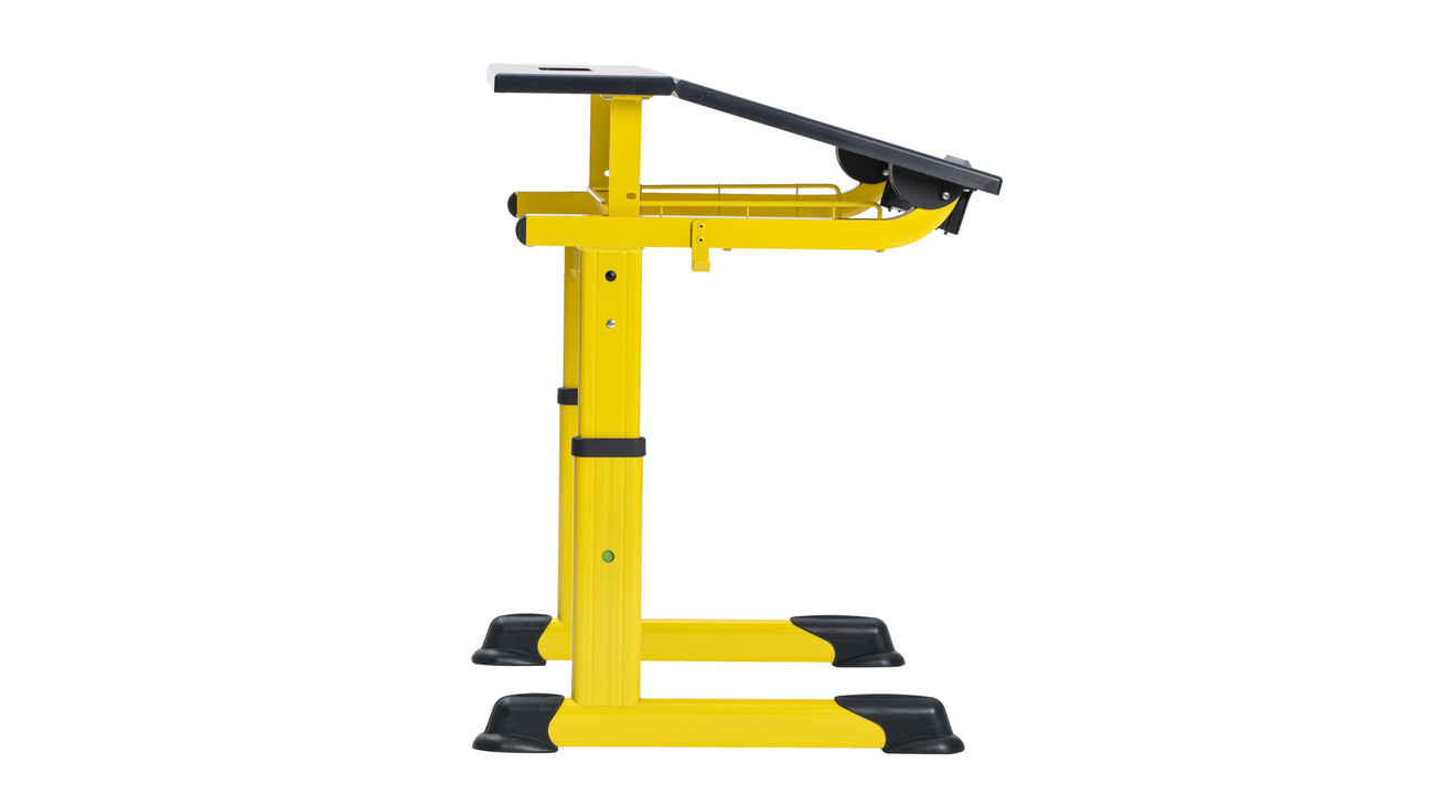 Aluflex Einer-Schülertisch, höhenverstellbar 58-70 cm, mit Drahtkorbablage zinkgelb, Filzgleiter, 6-12 Jahre