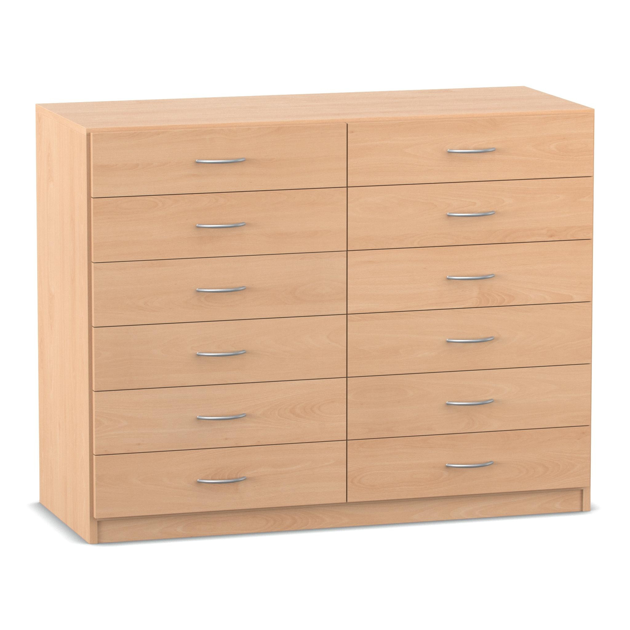 Flexeo Schrank mit 12 kleinen Schubladen, Buche hell, HxBxT: 99,1 x 126,4 x 50 cm