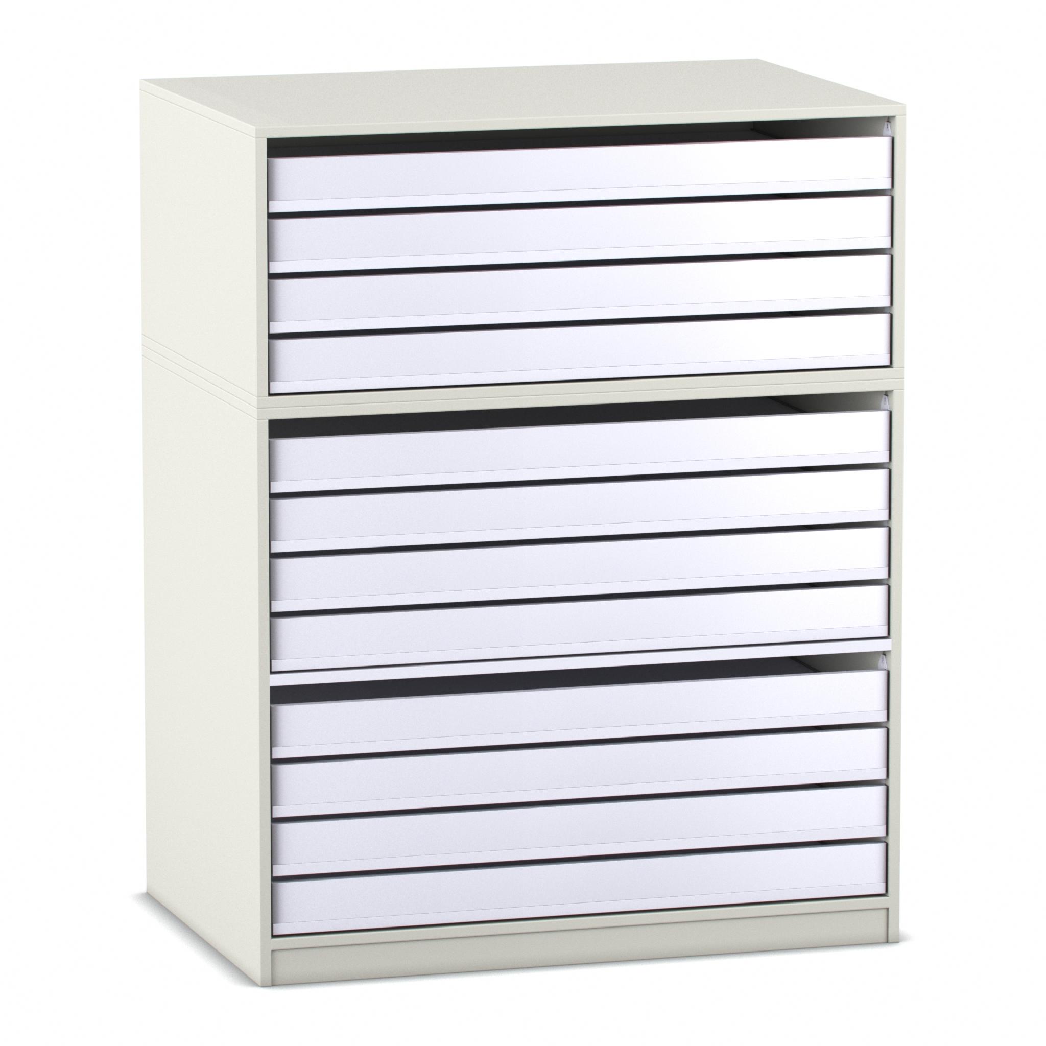 Flexeo® Papier- und Bilderschrank, weiß, 12 große Auszüge