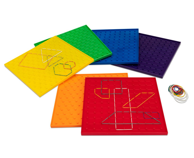 Satz mit 6 Geometriebrettern in Regenbogenfarben, 5-12 Jahre