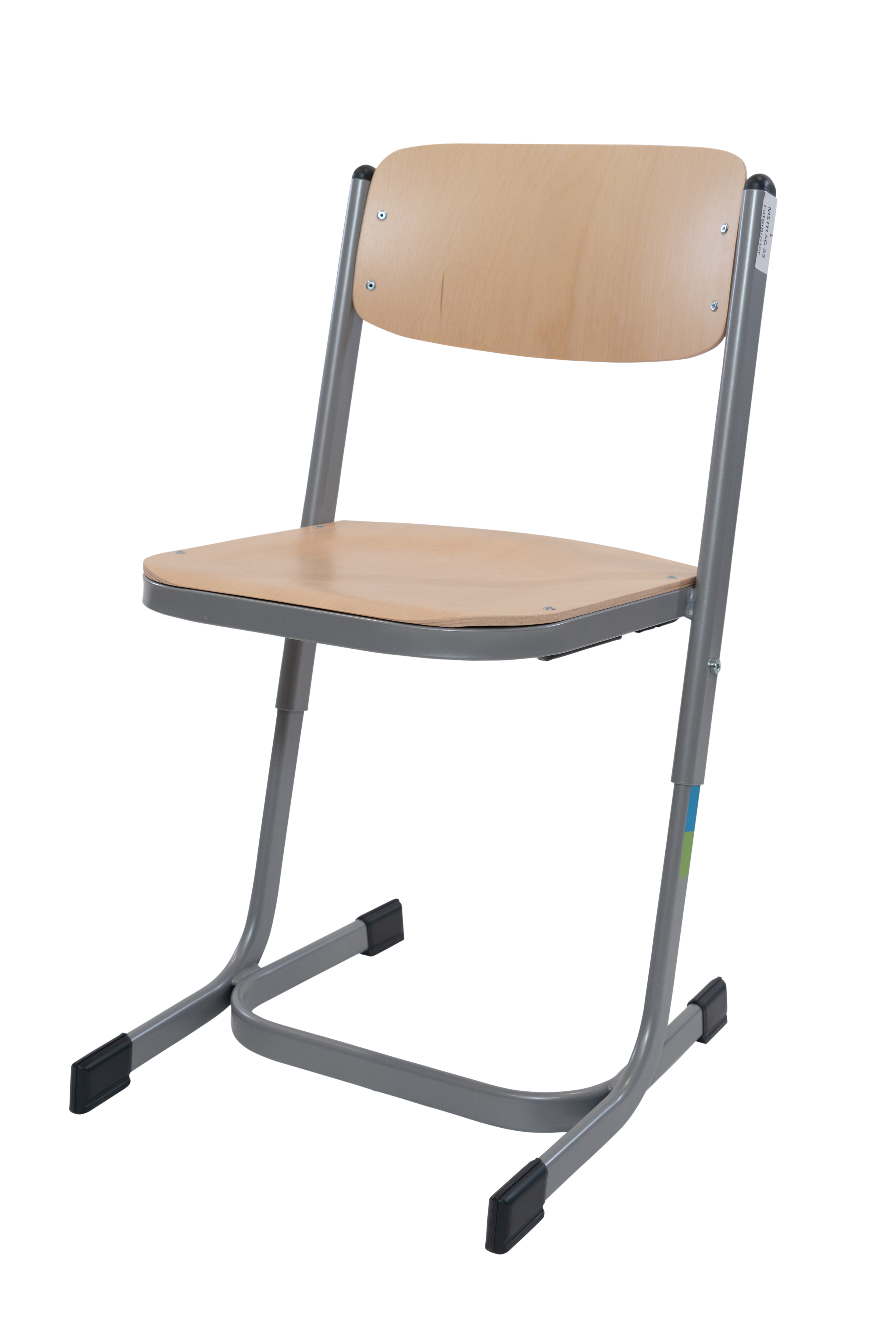 Schülerstuhl mit Doppel-U-Fuß, Buche natur, höhenverstellbar 34-38-42 cm, Gestell RAL 9006 Weißaluminium