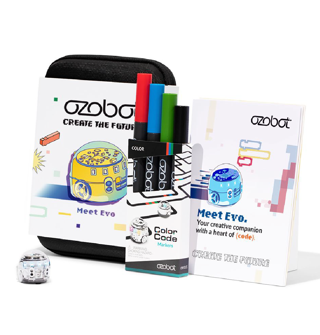 Ozobot Evo Starterset, Lernroboter inkl. Experience-Pack, Stiftset und Handbuch, ab 8 Jahre
