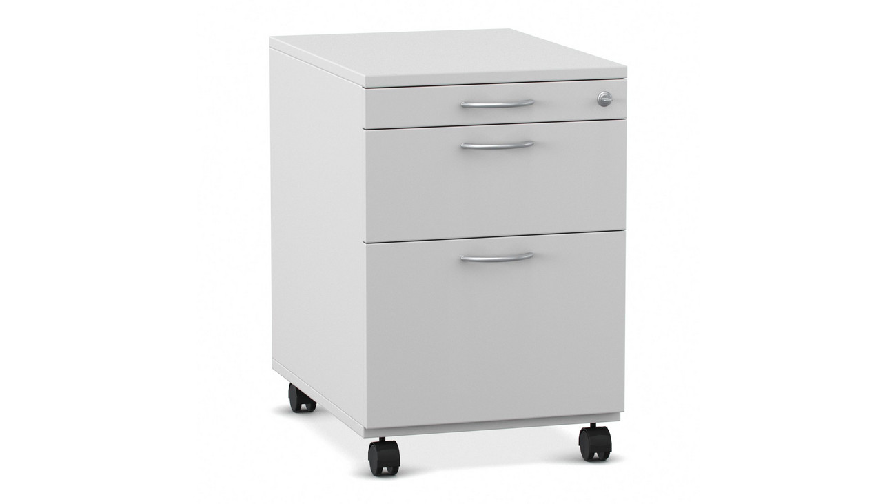 Flexeo Rollcontainer mit 3 Schubladen, Dekor grau, HxBxT: 64,7 x 43,4 x 60,2 cm, Rollen, Bogengriff mit Schloss